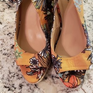 Yellow Floral Wedge Sandals